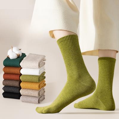 Female Spring and Autumn Pure Cotton Sweat Absorption Antibacterial Pure Color Boneless Long Socks