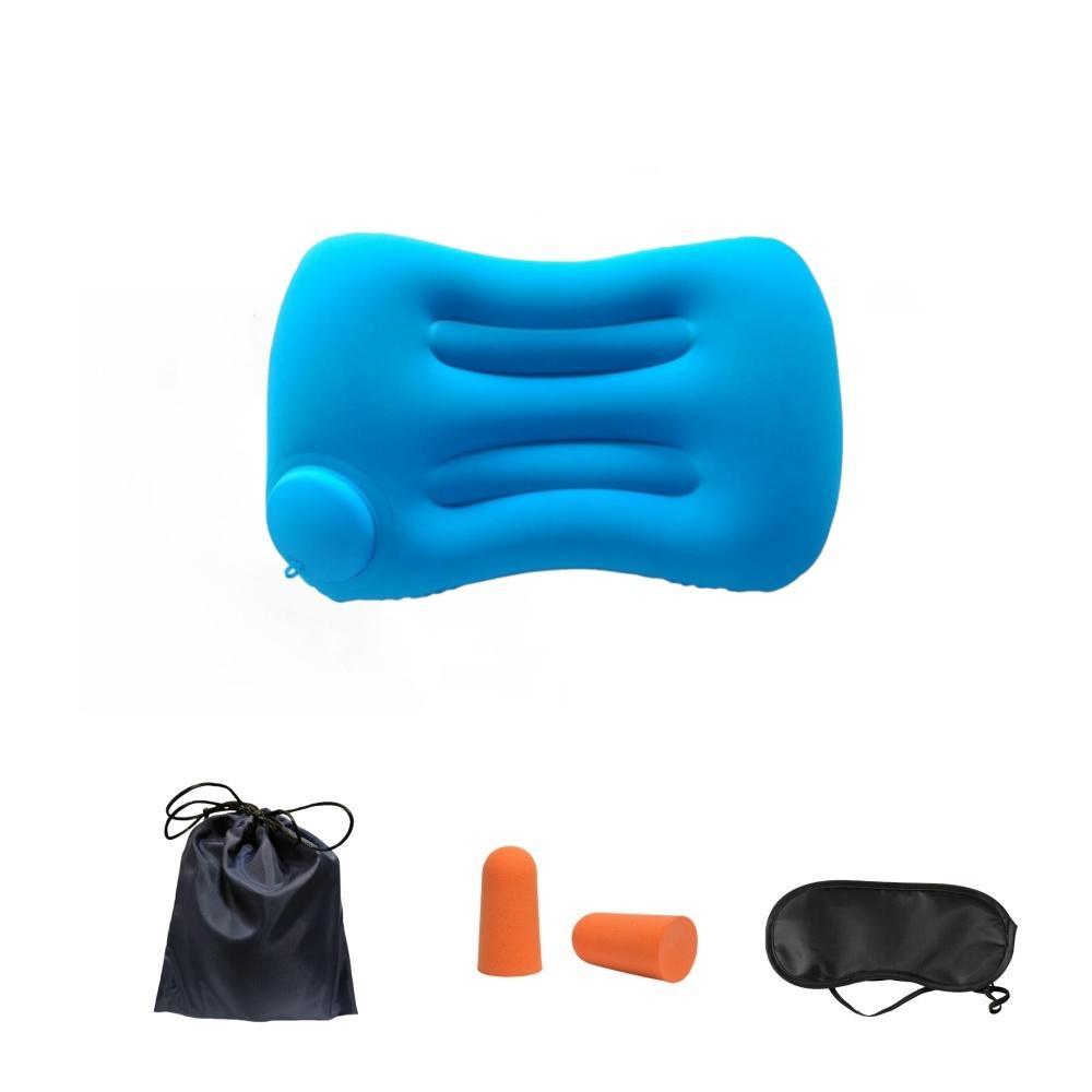 Verstellbares aufblasbares Nackenkissen, Taillenkissen, tragbares aufblasbares Kissen mit Augenmaske, Ohrstöpseln, Handtasche