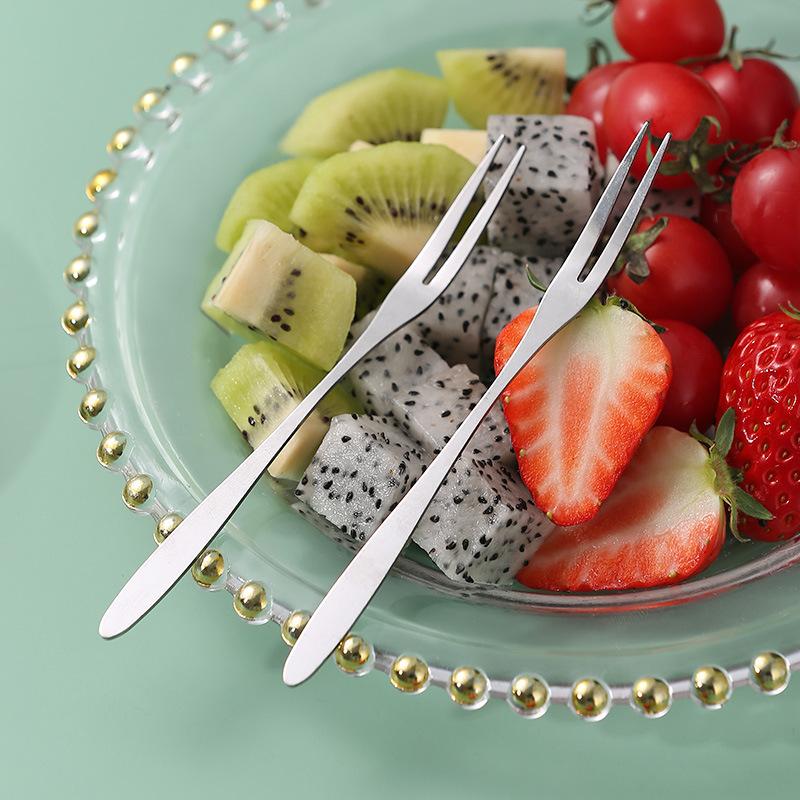 Stainless Steel Fruit Fork Two-toothed Fruit Fork Cake and Mooncake Knife Fork Household Portable Fruit Skewer