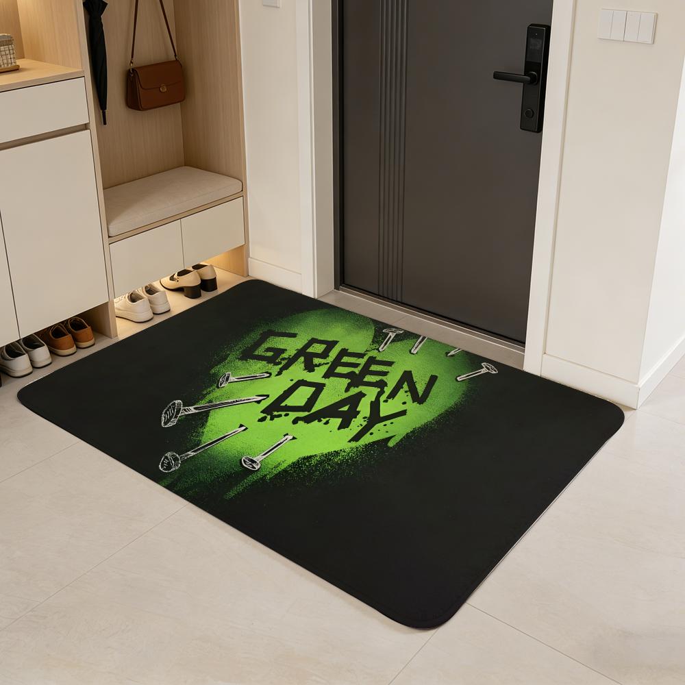 band G-Green Day Floor Mat Flannel Door Mat Non-Slip Absorbent Washable Indoor Home Rug