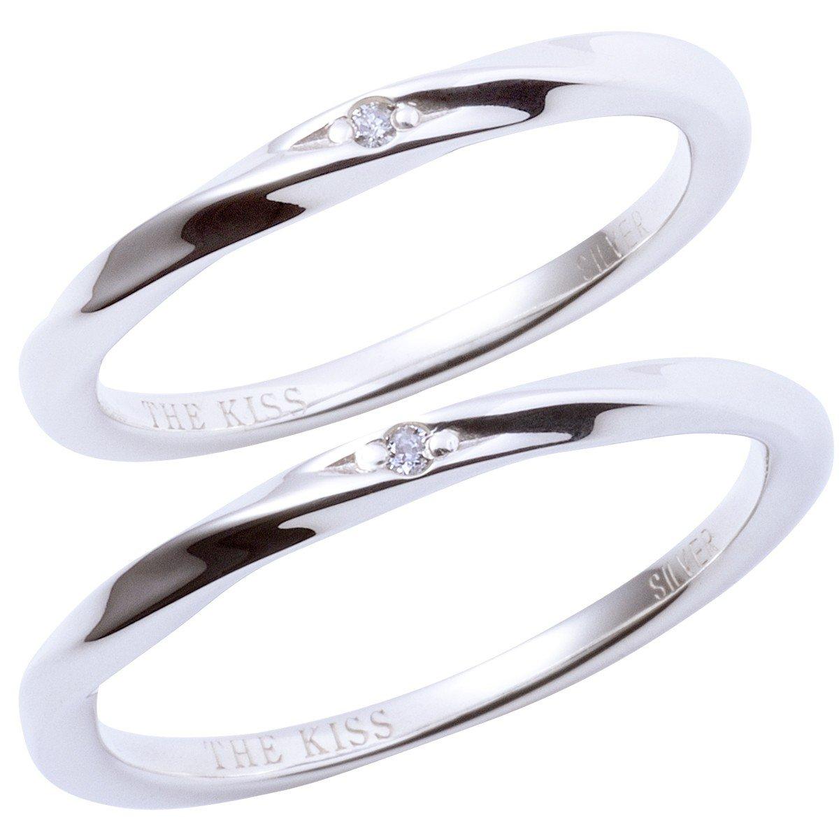 

THE KISS 9 Set of 2 Silver Pairing Simple Couple Anniversary Wedding Ring Wrapping Box Included [The Kiss] SR1546DM-P (Lady s No. Men s No. 13)