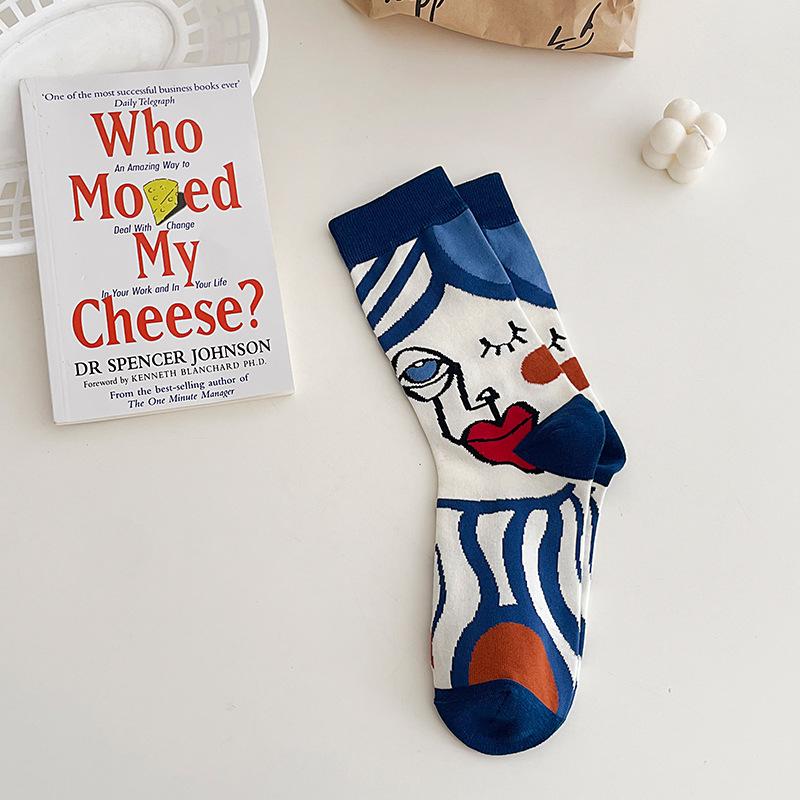 1pair/5pairs Abstract Print Mid-tube Socks, Comfortable Fashion Ladies' Trendy Graffiti Style Socks, Couples' Four Seasons Socks