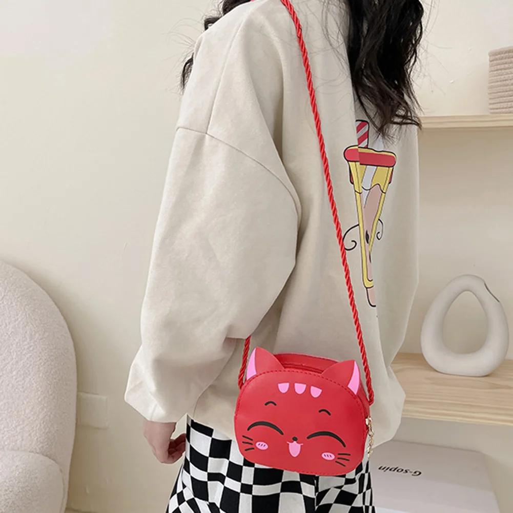 Girls Kawaii Satchel Bag PU Cartoon Cat Mini Shoulder Bag Casual Fashion Coin Purse Compact Kids Cute Sling Pouch Small Bolsa