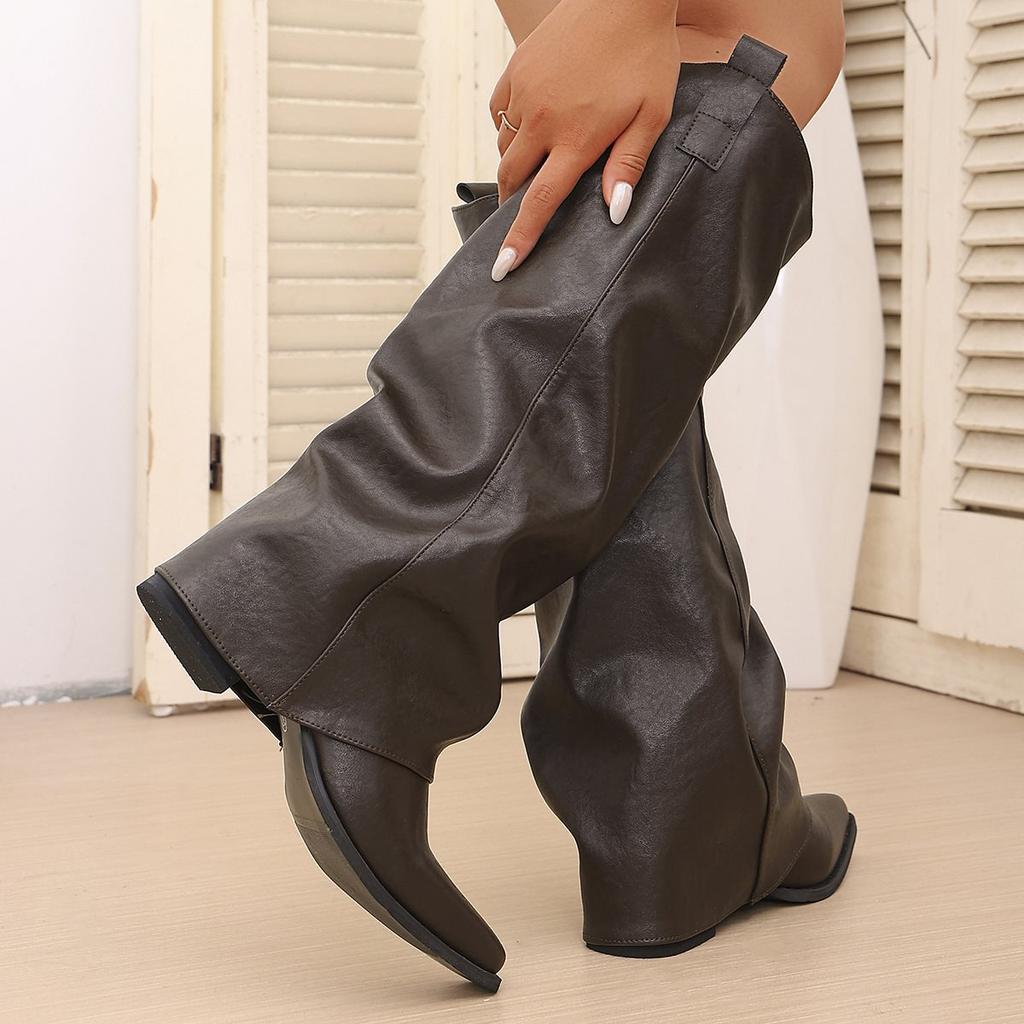 Versatile thick heels can't exceed autumn and winter pointed boots, women's retro thick heels, large size trousers, new knees