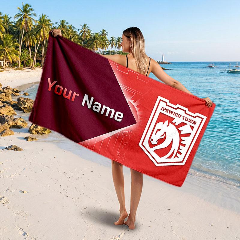 Ipswich Town Benutzerdefiniertes Strandtuch, Personalisierter Name Textdruck, Fußballlogo Weiches Schnelltrocknendes Handtuch Urlaubsgeschenk