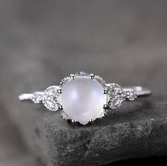 Moonstone Diamond Inlaid Ring - Women s Fashion Ring Finger Jewelry Size 10 серебряный