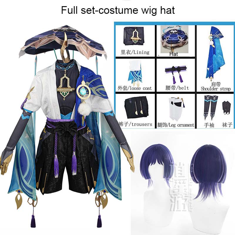 Wanderer Cosplay Kostüm Komplettes Set mit Hüten Scaramouche Cosplay Kostüm Balladeer Cosplay Kimono Halloween