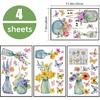 Yovkky Spring Summer Flowers Window Clings 4 Sheets, Potted Plant Floral in Jar Butterfly Stickers Decals Decor, Bonsai Vase Seasonal Home Kitchen