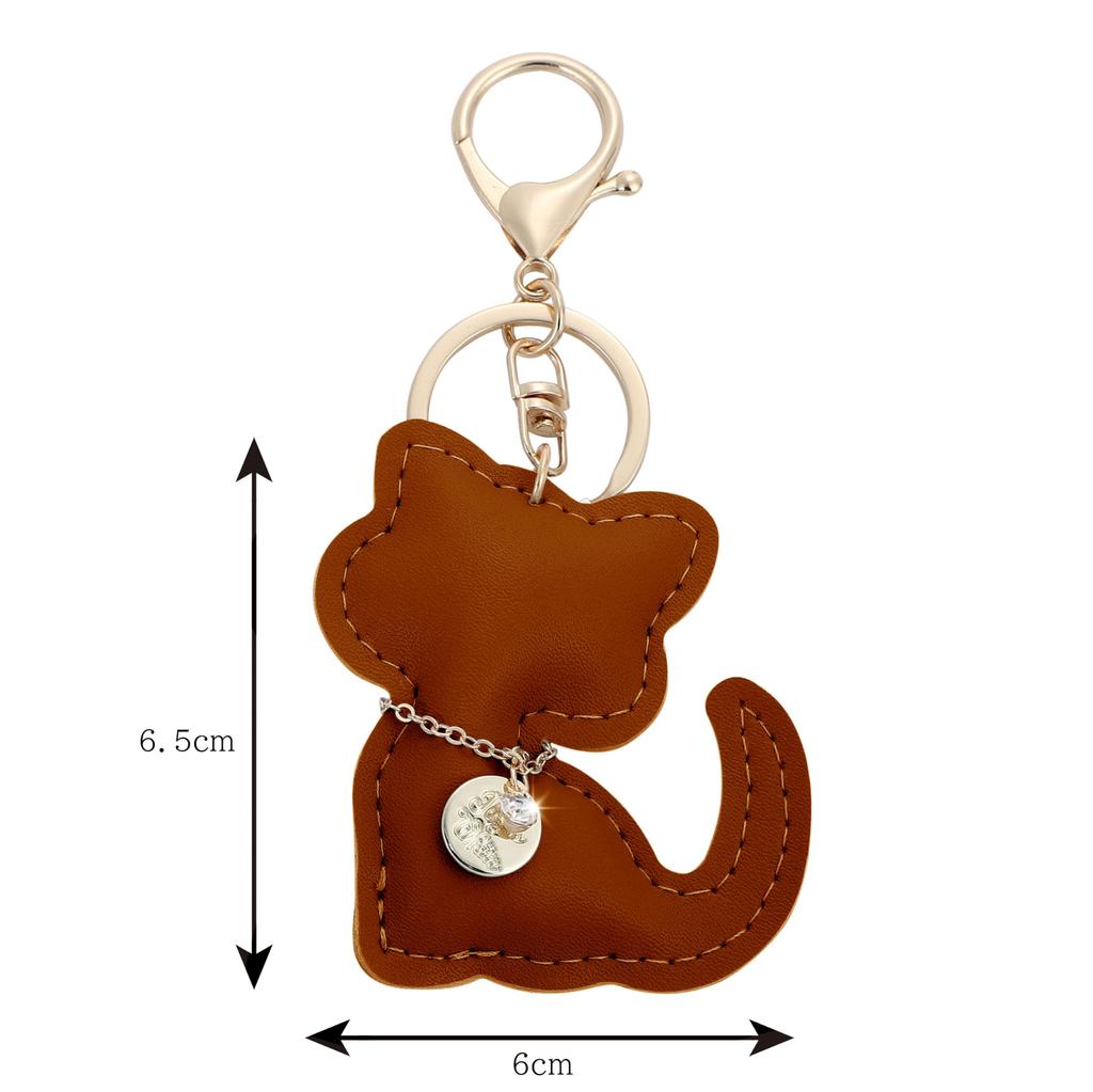 Tonecraft Cat Key Holder, Simple, Orthodox, Bag Charm, Popular, Stylish, Cute, Cat, PU Leather, Squishy, Camel