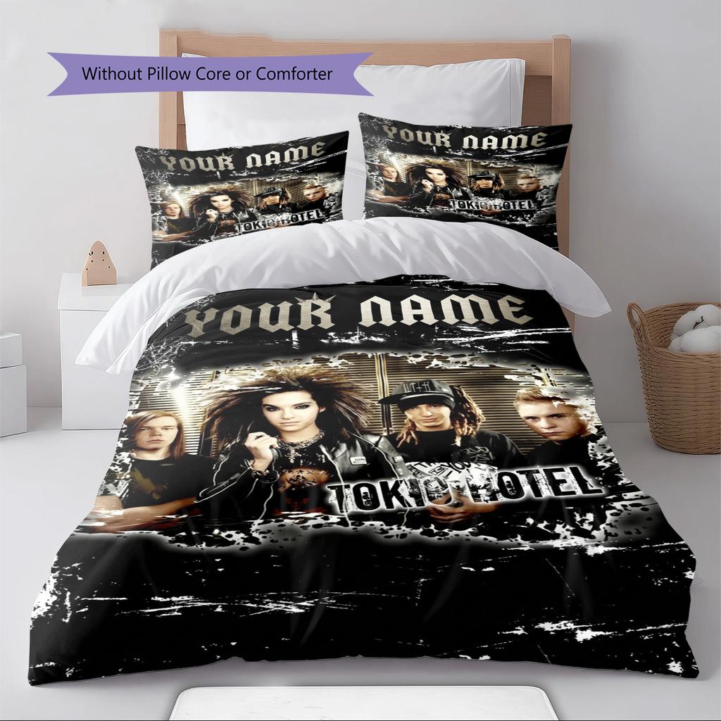 Name Custom Tokio Hotel Pattern Bedding Set Quilt Cover Pillowcase Home Decor Gift (1 * Duvet Cover + 2 * Pillowcase, Without Core)