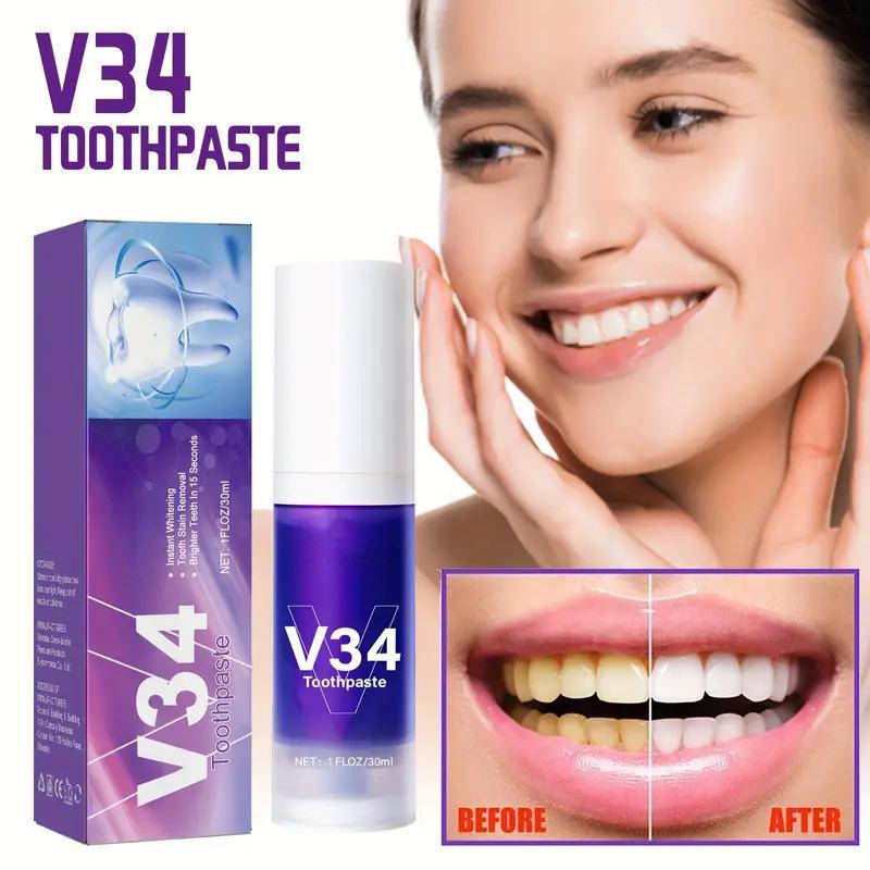 30ml V34 Purple Color Corrector Foam: Instantly Whiten Teeth, Deeply Clean & Remove Stains, and Freshen Breath - At Home or On-the-Go!
