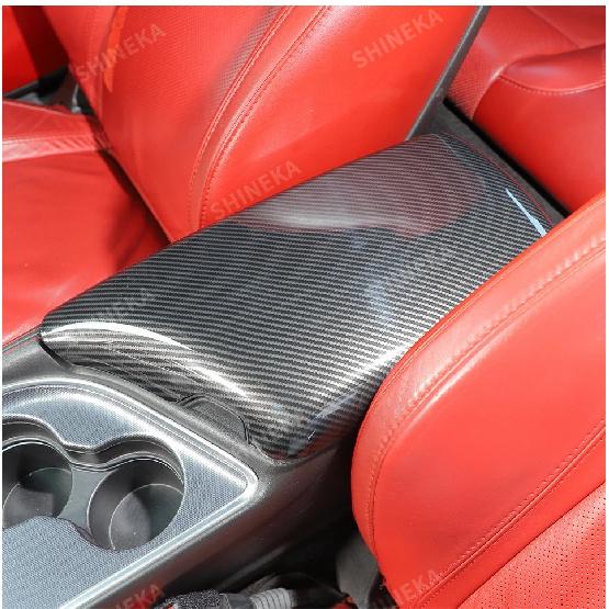 SHINEKA ABS Carbon Fiber Armrest Box Panel Decoration Cover for Dodge Challenger 2015 Up Car Interior Accessories