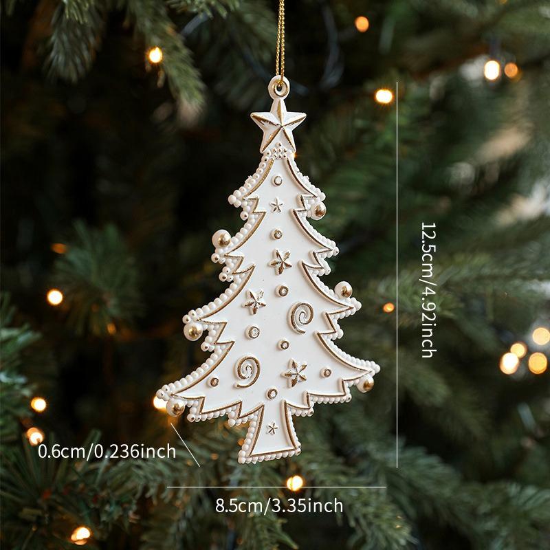 

1pc Nordic Antique White Gold Edge Christmas Tree Pendants Plastic Decorative Ornaments Window Hangings