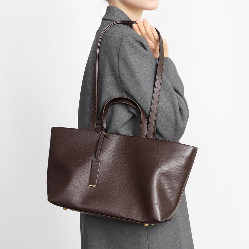 New Women's Genuine Leather Large Capacity Retro Tote & Crossbody Bag