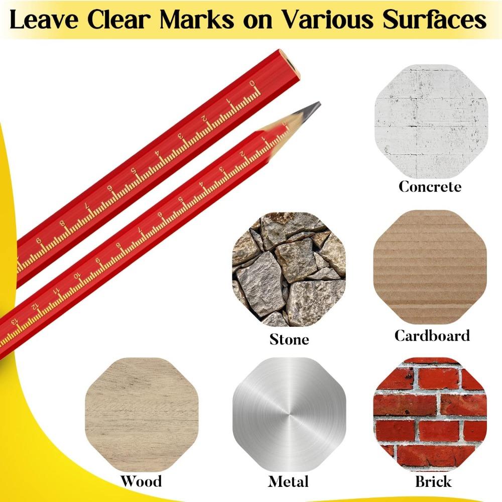 10pcs Red Construction Pencil Wooden Woodworking Marking Tool Portable