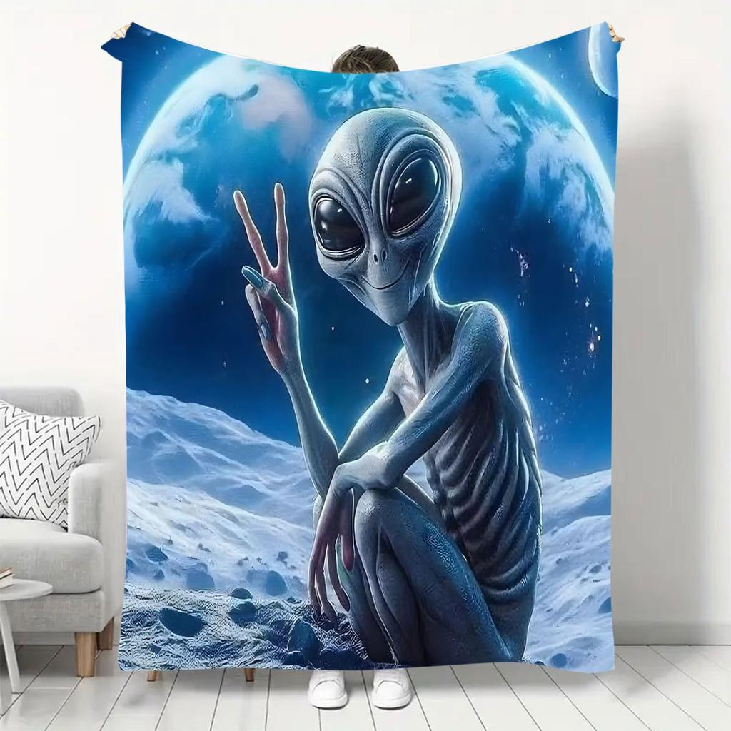 Alien Blanket Extraterrestrial Space Soft Warm Throw for Bed Sofa Office Travel Camping Gift