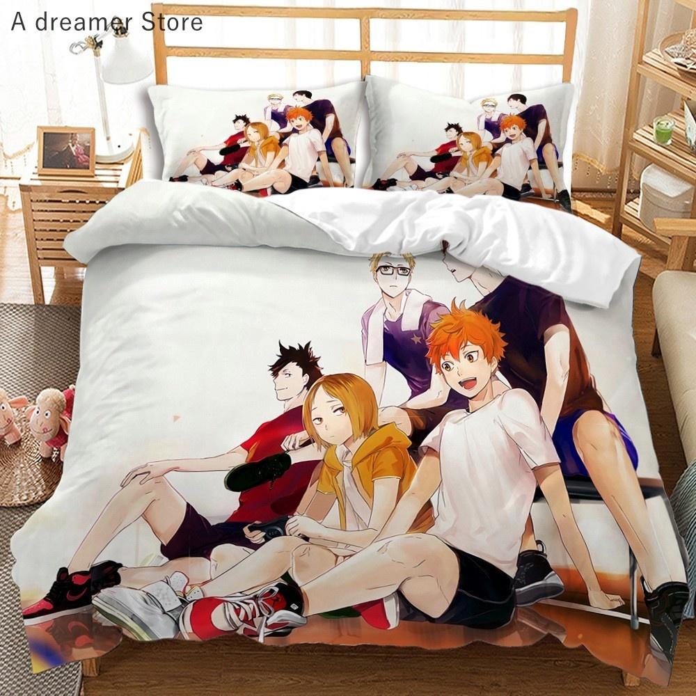Haikyuu Bedding Set 3D Printed Volleyball Boys Cartoon Anime Duvet Covers Set Luxury Bedclothes For Kids Gift Decor Home