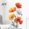 Adesivi Murali Floreali Peel and Stick 2 Pezzi Adesivi Murali Acquerello, Decalcomanie Floreali Impermeabili in PVC, Decorazioni Colorate Arte Decor, Decalcomanie in Vinile Arancione Rimovibili per