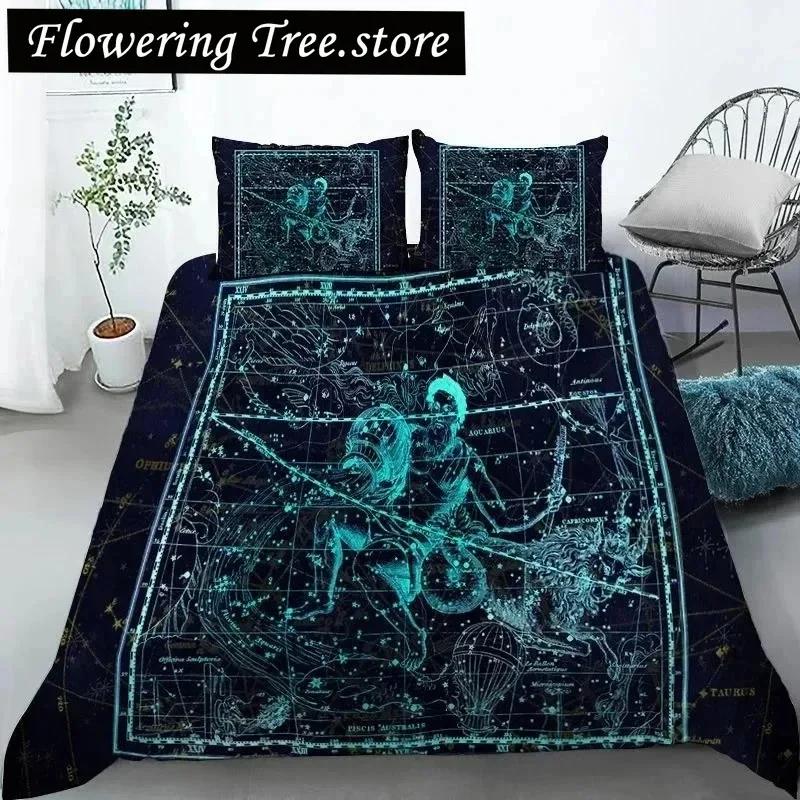 Constellation Duvet Cover Yellow Constellation King Size Bedding Set For Astronomy Enthusiast Soft Twin Polyester Quilt Cover