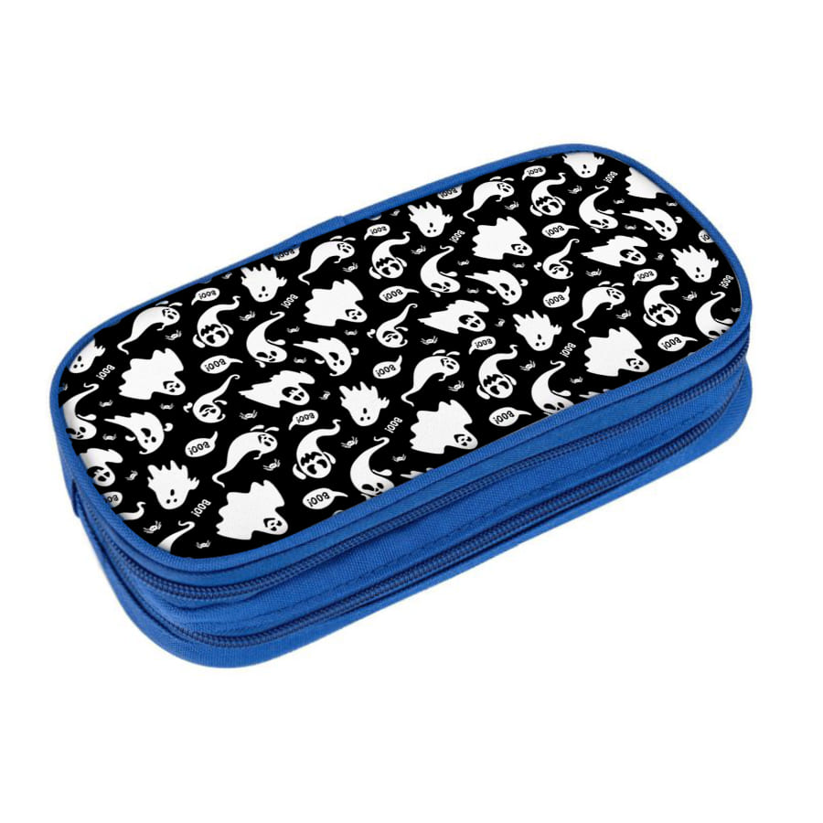 Cute Ghost Pattern Multifunctional Double Layered Pen Case For Boy And Girls Best Gift 2D Flat Cartoon Pencil Case For Children