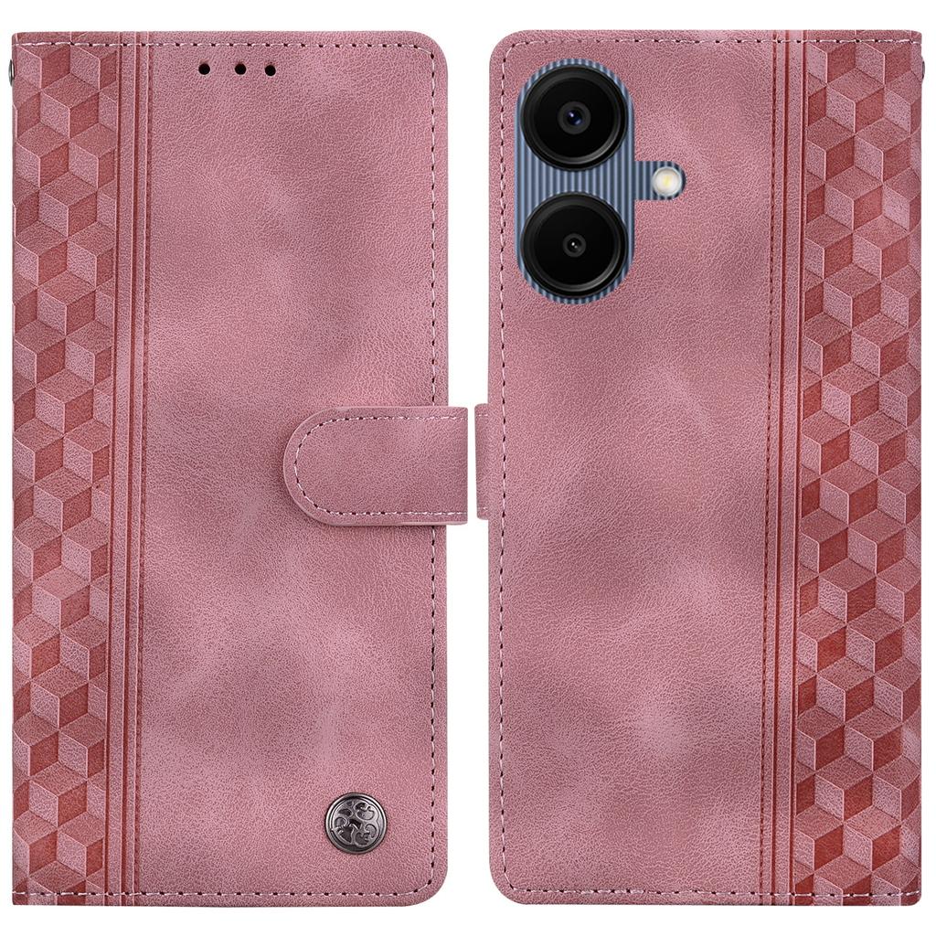 For Samsung Galaxy A06 4G Leather Case Imprinted Checkered Pattern Wallet Stand Flip Phone Cover