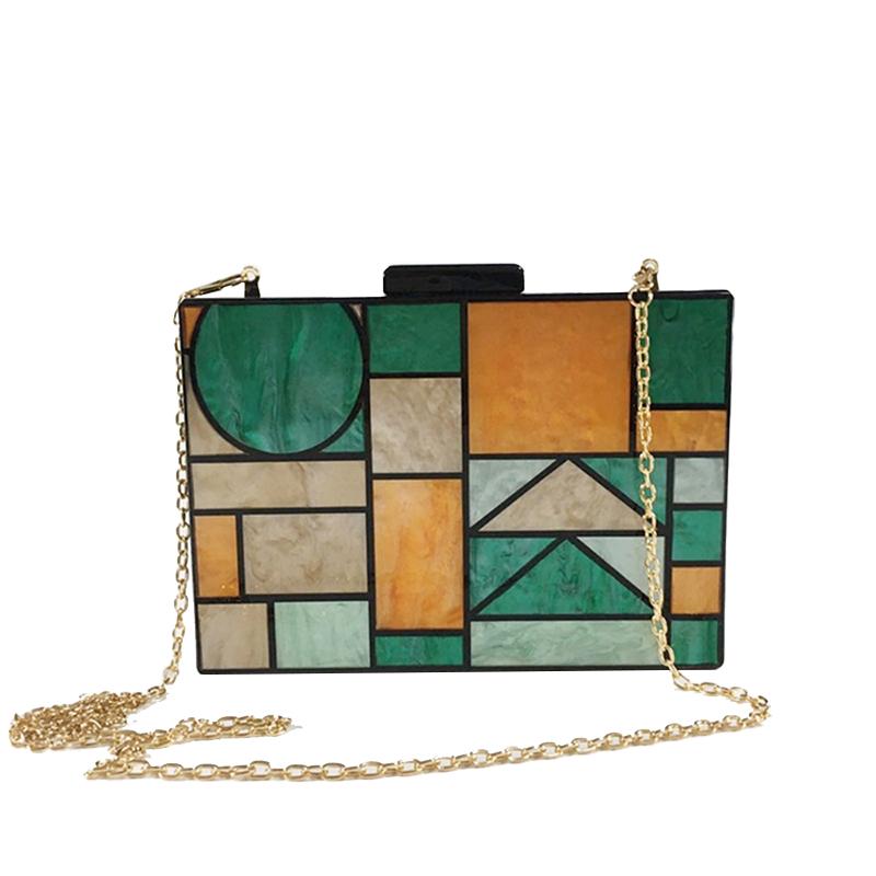 

New Luxury Acrylic Evening Bags Chic Clutch Purse Multicolor Patchwork Crossbody Bag Party Women s Wallet Fashion Chain Handbags Mini(Max Length 20cm)
