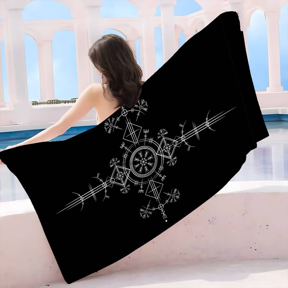 V-Viking Logo V-Vegvisir Asciugamano da Spiaggia Stampato in Microfibra di Lusso Arrampicata su Montagna Yoga Spiaggia Nuoto Corsa Asciugamano Assorbente