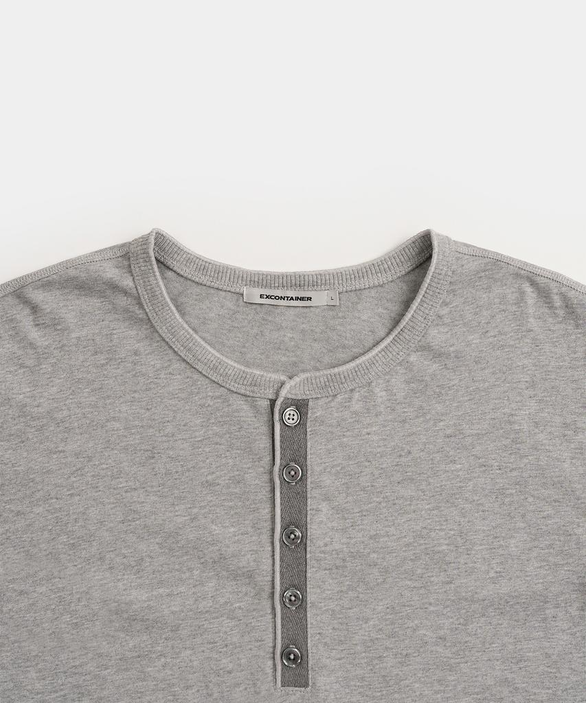 EXCONTAINER Vintage Crop Henley Neck Long Sleeve (Melange Grey)
