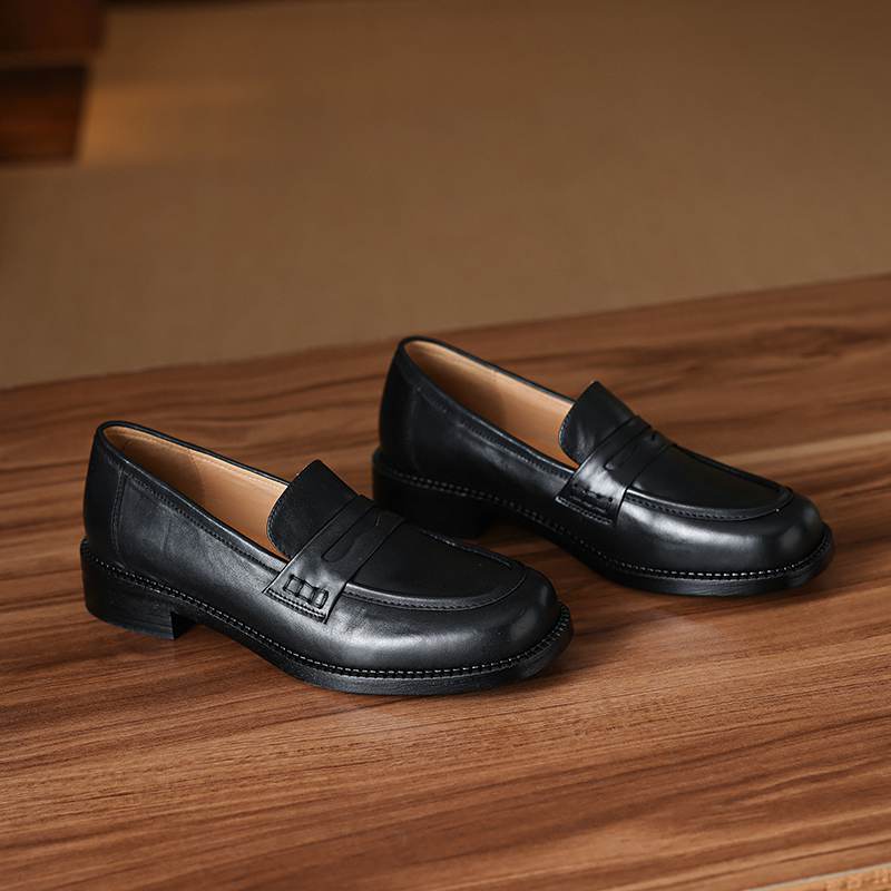 Krazing Pot Kuhleder Runde Zehenpartie Größe 42 Slipper Dicke Mittelhohe Absätze Zum Hineinschlüpfen Gladiator Braun Schwarz Farbe Herbst Pumps