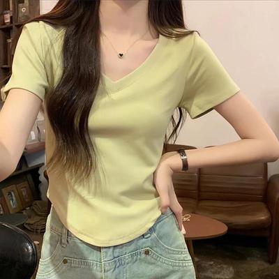 2026 Summer New Slim Fit V-Neck Short-Sleeve T-Shirt for Petite Women