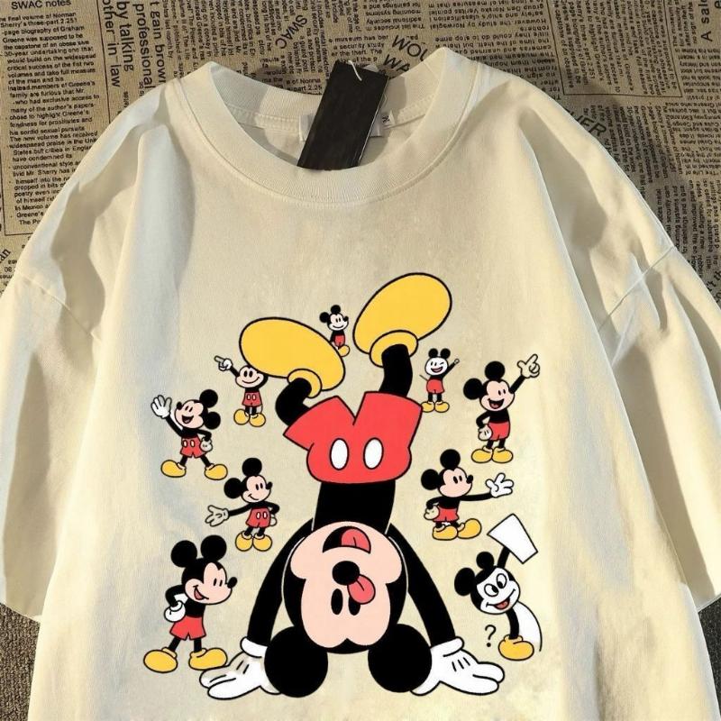 Retro Mickey Mouse and Friends Signature Unisexs Tshirt Cotton Cartoon Character Casual Couple Short Sleeve Tshirt