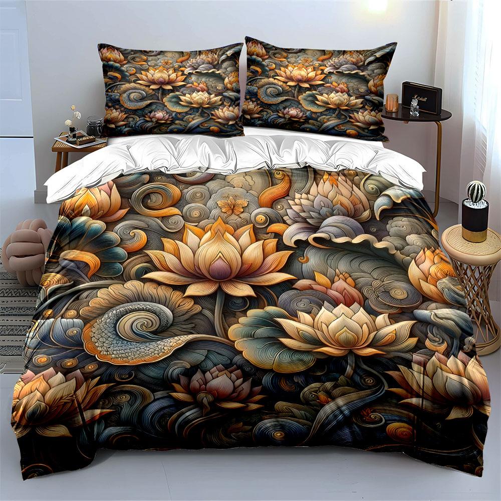 "Lotus Floral Pattern Decor Set" Multiple sizes kid's and adults' bedroom Exquisite 3PC bedding set gift