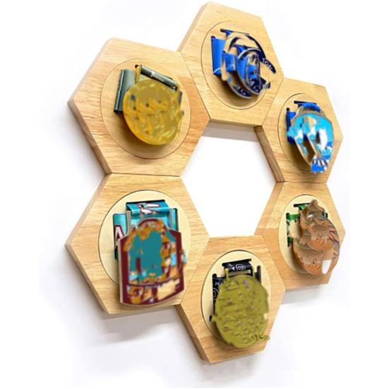 Medal Holder Display Rack with Hexagonal Design Hand-Polished Corners Wall Shelf for Sports Taekwondo Medals
