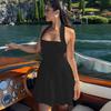 Elegantes einfarbiges Neckholder-Mini-Kleid Damen Hipster Sexy Wickelbrust Rückenfrei Skinny A-Linien-Kleider 2025 Sommer Party Clubwear