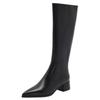 INS Women's Knee High Boots Genuine Leather Low Heel Winter Shoe Ladies Big Size 45 Fashion Zipper Black Khaki Long Chelsea Boot