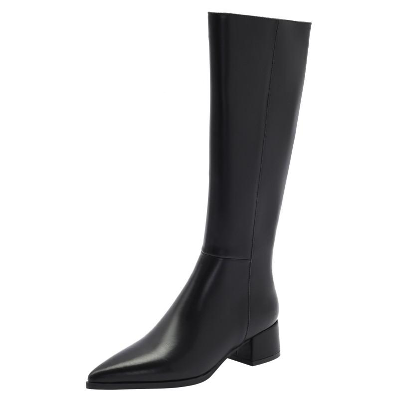 INS Women's Knee High Boots Genuine Leather Low Heel Winter Shoe Ladies Big Size 45 Fashion Zipper Black Khaki Long Chelsea Boot