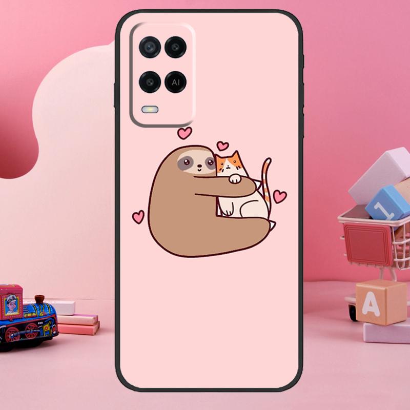 Cute Lovely Cozy Sloth Animal Case For Oppo A98 A78 A18 A38 A58 A60 A80 A40 A77 A57 A17 A74 A54 A94 A96 A76 A16 A15 A5 Pro