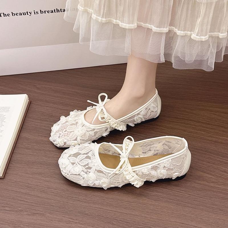 Fashion New Flat Shoe Fashion Lace Mesh Women Shoes Breathable Simple Retro Elegant Sandals Classic Temperament Exquisite Mary Jane 2025