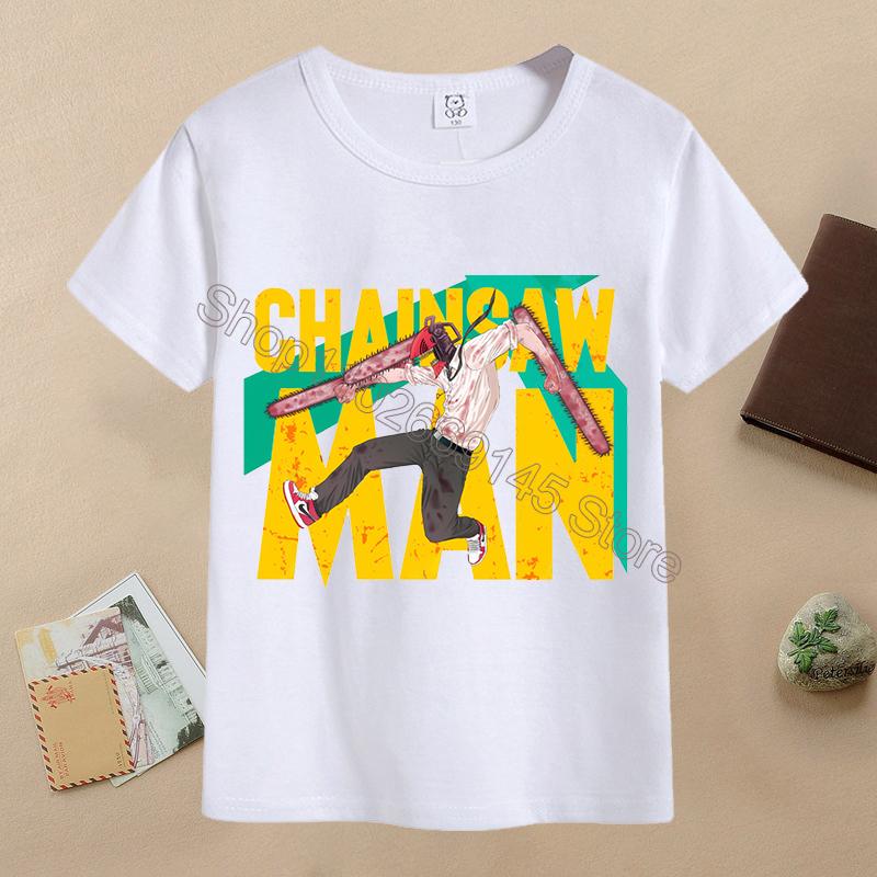 New Chainsaw Man Children T-shirts Anime Character Printed T-shirt Kids Casuals Sports Short Sleeves Tops Baby Boys Clothing
