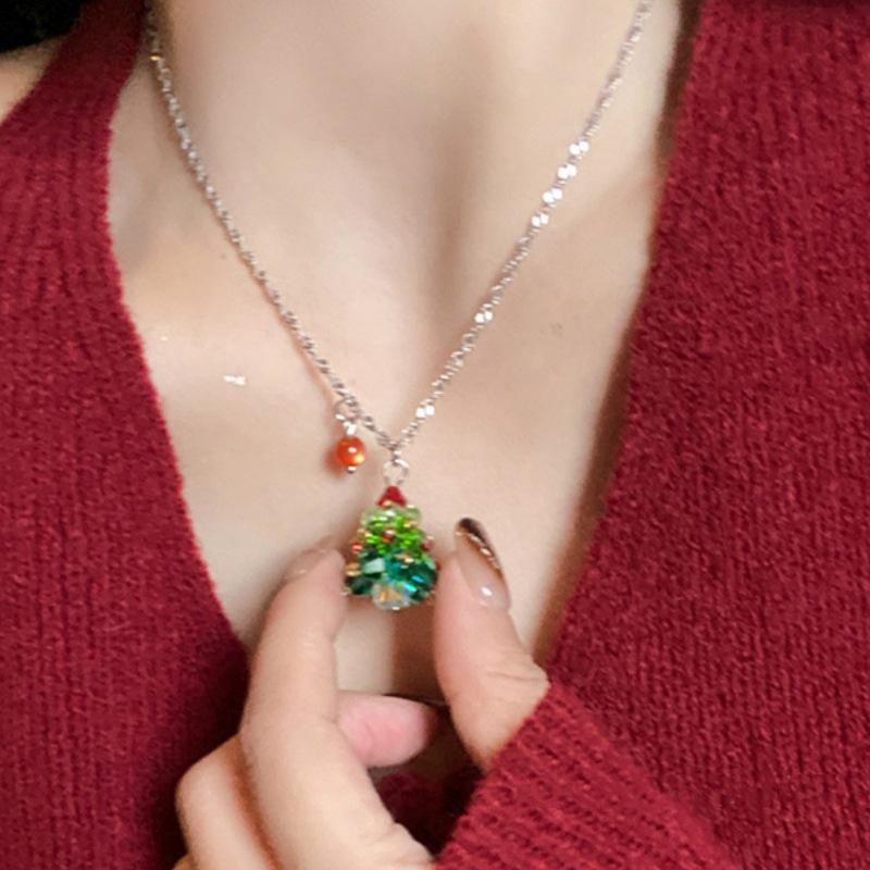 Crystal Christmas Tree Pendant Necklace - Festive Clavicle Sweater Chain for Women