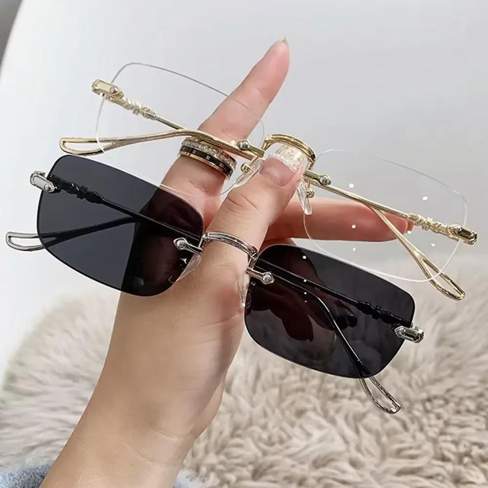 Rimless Rectangle Sunglasses Men Women 2025 Fashion New In Vintage Shades Eyewear Brand Design Ocean Lenses Sun Glasses