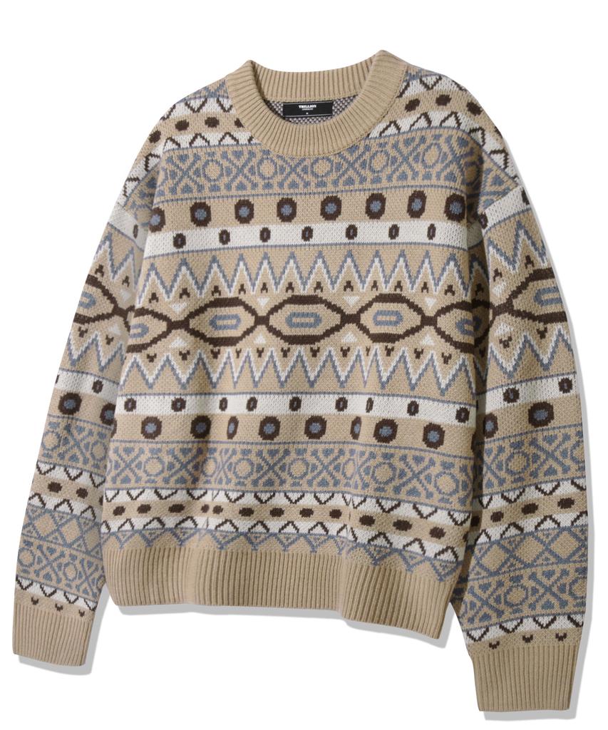 TRILLION Vintage Fair Isle Jacquard Crewneck Knit_Beige