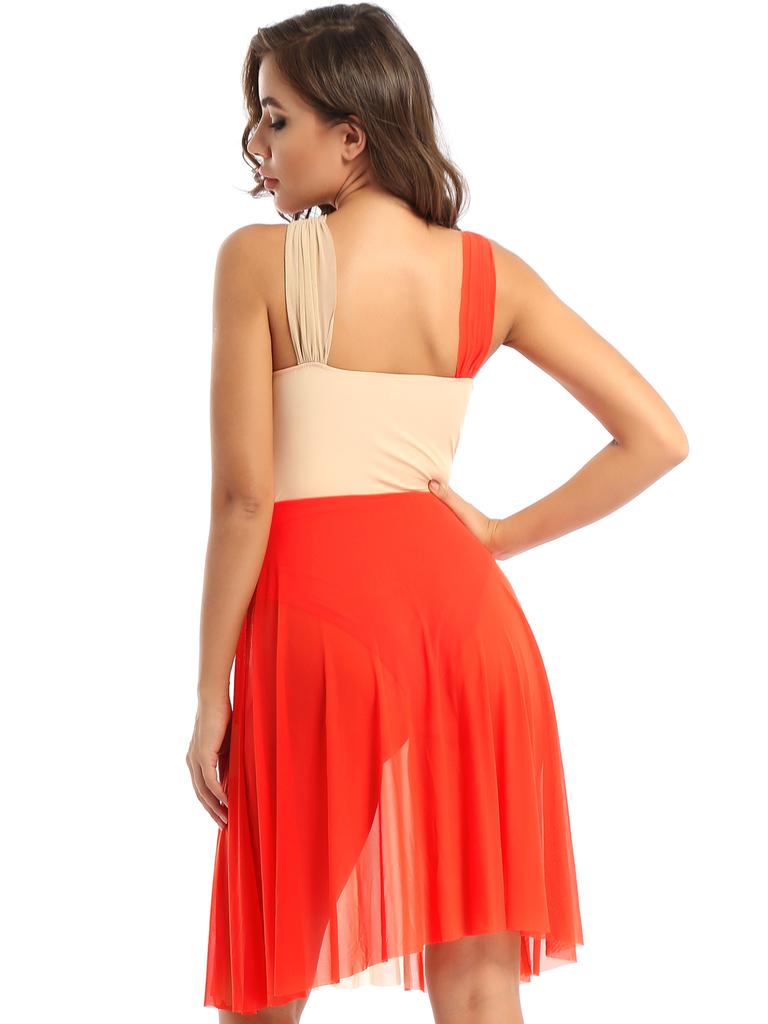 Ärmlös färgblock Balett Dans Gymnastik Body Mesh Overlay Balett Samtida Dansklänning Lyrisk Leotard Performance Kostym