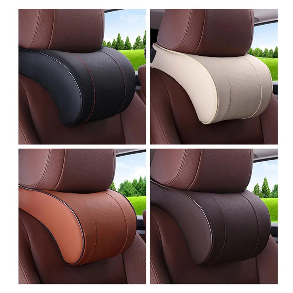 Memory Foam Car Neck Pillow – PU Leather Headrest Cushion for Comfortable Driving, Seat Headrest Pad for Auto Interior