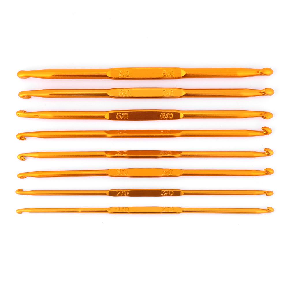 8Pcs Golden Alumina Double End Crochet Hook Knitting Needle Set Weave Craft