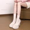 Autumn Winter 11CM High Heel Pumps for Women Platform Fur Shoes Women's Warm Chunky Heel Slip-on Fashion Footwear Beige Size34