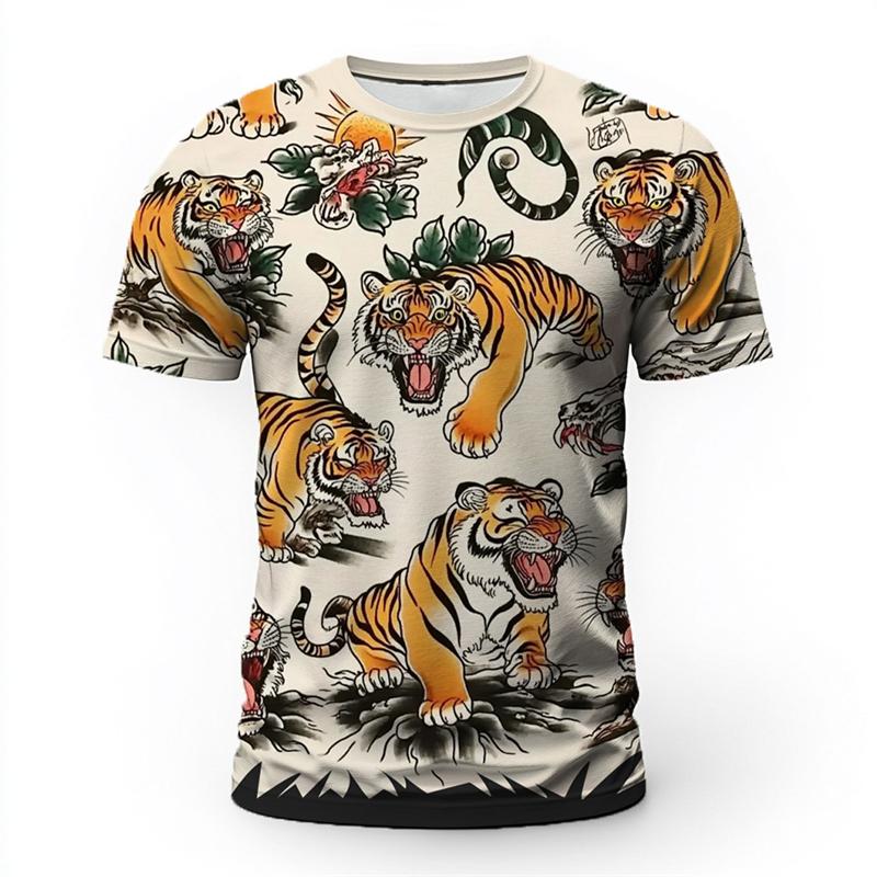 Fashion Tiger Graphic Men's T-shirts Summer Short Sleeve Streetwear Tees Top Casual Oversized Hip Hop Women Clothing