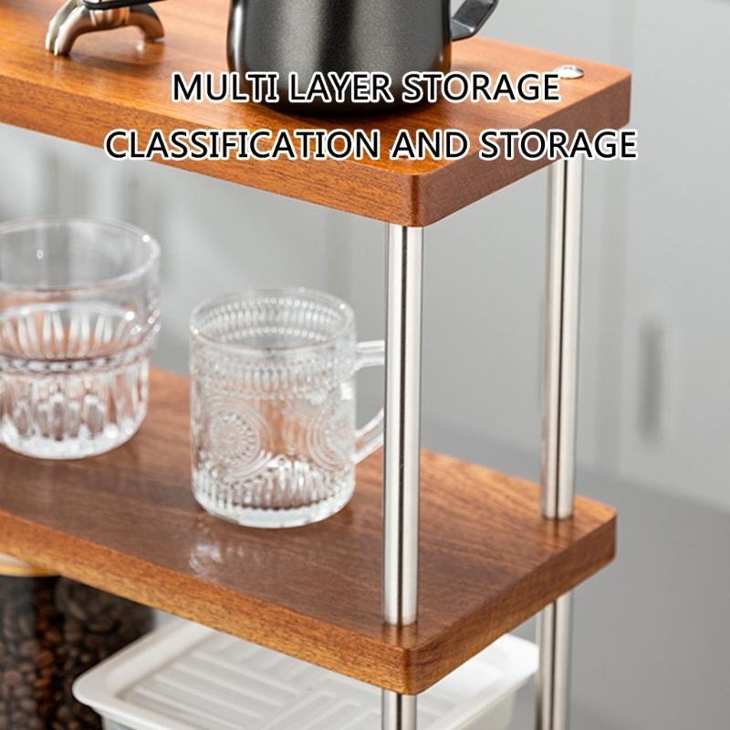 Multifunctional Wood Rack with 3 Layers Coffee Cup Display Stand Multilayer Storage Shelf Practical Cup Organizers