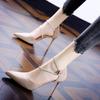 Korean version of suede thin single shoes girl 2025 autumn new product banquet pointed rhinestones Velcro stiletto high heels