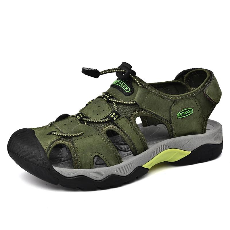 Summer Men's Sandals Classic Genuine Leather Sandals Fashion Outdoor Hiking Shoes Light Breathable Non-slip Sneakers 38-48